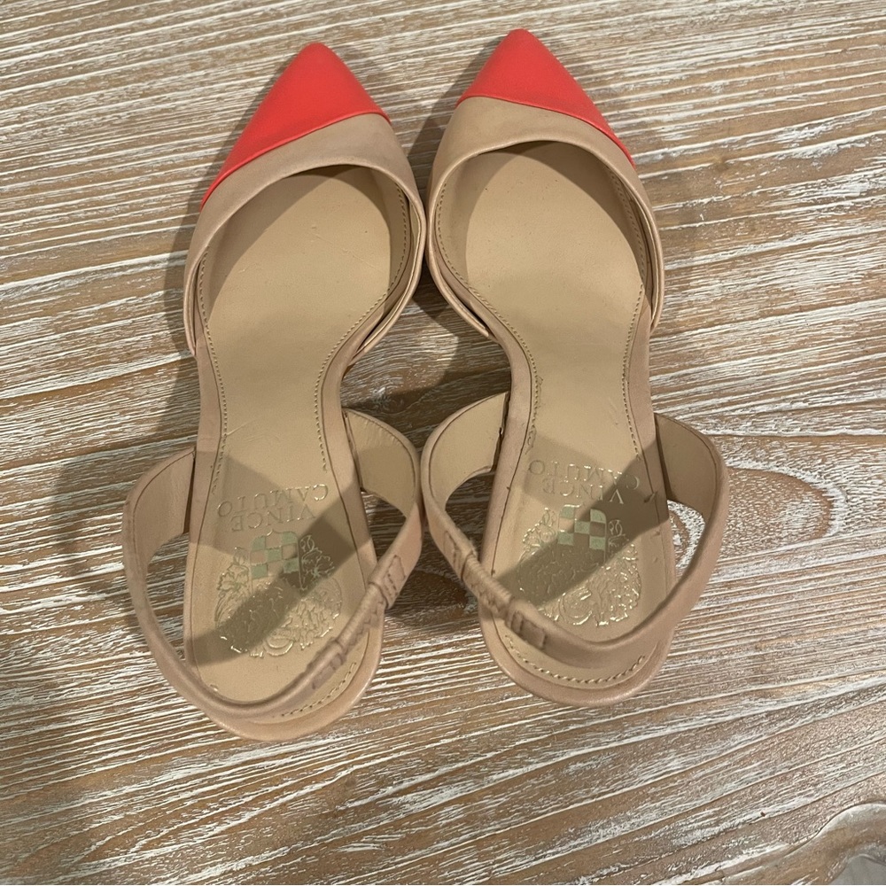 Vince Camuto Tan and Coral Kitten heels - Picture 3 of 6